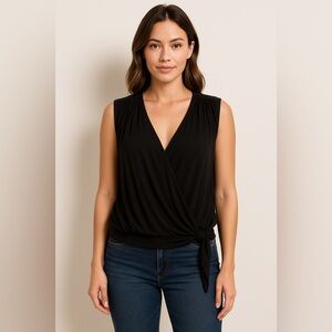 Philosophy Black Sleeveless Draped Tie-Hem Top Size L